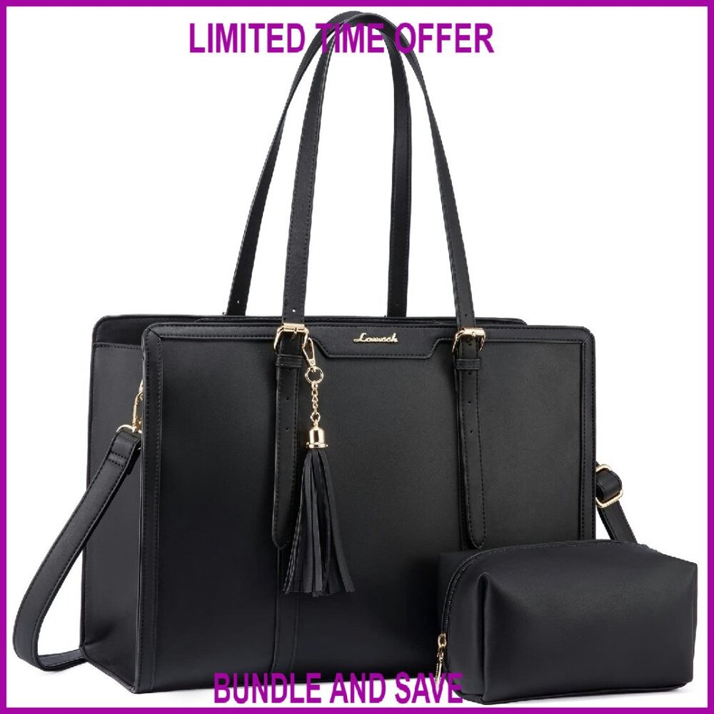 Large 17.3 Inch Laptop Tote Bag, Lightweight Pu Leather, Padded Compartment